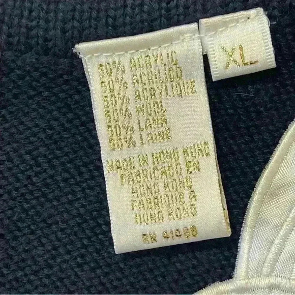 Apart Impressions Womens Size XL Wool Blend Navy Knit Appliqué Sweater Longline - Picture 8 of 9